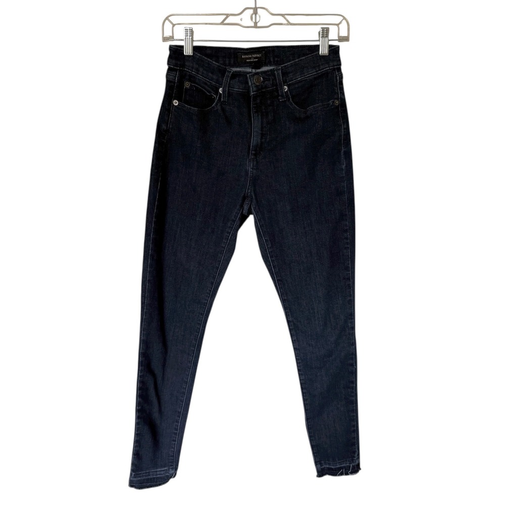 Banana Republic High Rise Skinny Jeans 27/4 Dark Indigo Blue Raw Hem Denim